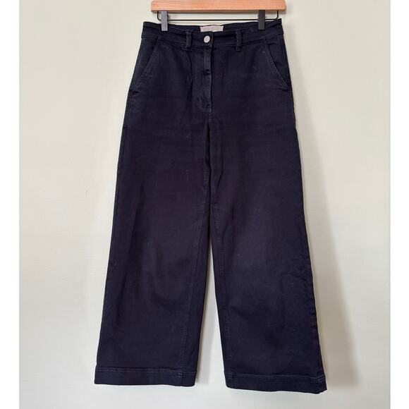 Everlane Wide Leg Cropped Trouser Pants Navy Size 6 - Picture 3 of 9